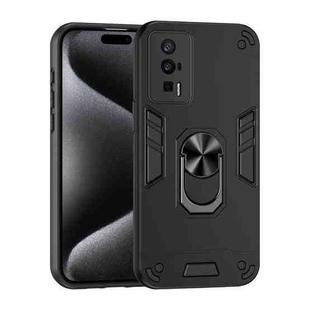For Xiaomi Poco F5 Pro 5G Shockproof Metal Ring Holder Phone Case(Black)