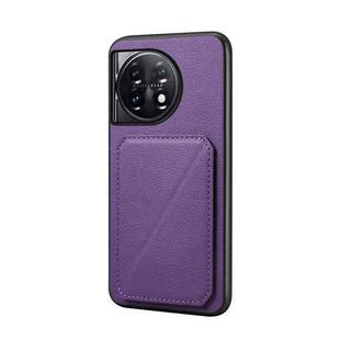 For OnePlus 11 D04 Calf Texture Dual Card Slot Holder Phone Case(Purple)