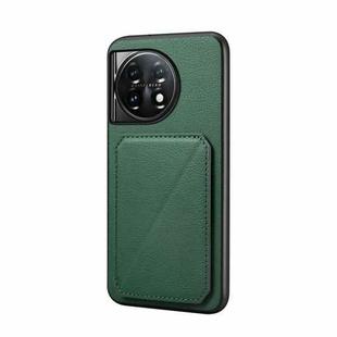 For OnePlus 11 D04 Calf Texture Dual Card Slot Holder Phone Case(Green)