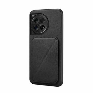 For OnePlus 12 D04 Calf Texture Dual Card Slot Holder Phone Case(Black)