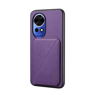 For Huawei nova 12 D04 Calf Texture Dual Card Slot Holder Phone Case(Purple)