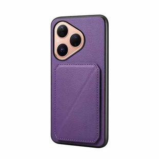 For Huawei Pura 80 5G D04 Calf Texture Dual Card Slot Holder Phone Case(Purple)