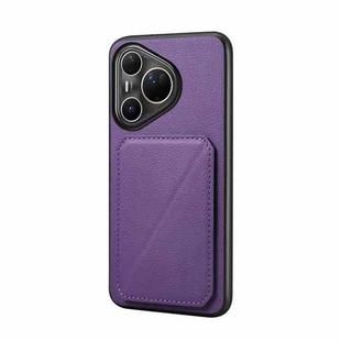 For Huawei Pura 80 Ultra 5G D04 Calf Texture Dual Card Slot Holder Phone Case(Purple)