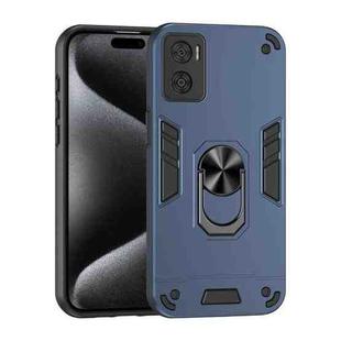 For Motorola Moto E22 Shockproof Metal Ring Holder Phone Case(Blue)