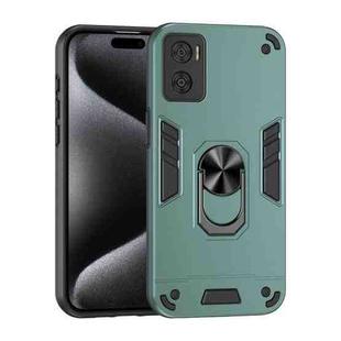 For Motorola Moto E22 Shockproof Metal Ring Holder Phone Case(Green)