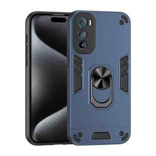 For Motorola Edge 30 Shockproof Metal Ring Holder Phone Case(Blue)