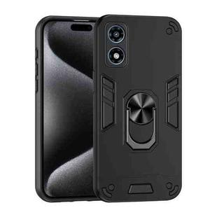 For Motorola Moto G Play 2024 Shockproof Metal Ring Holder Phone Case(Black)