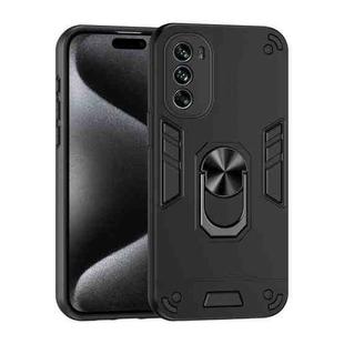 For Motorola Moto G62 5G Shockproof Metal Ring Holder Phone Case(Black)