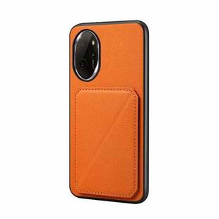 For Honor 100 Pro D04 Calf Texture Dual Card Slot Holder Phone Case(Orange)