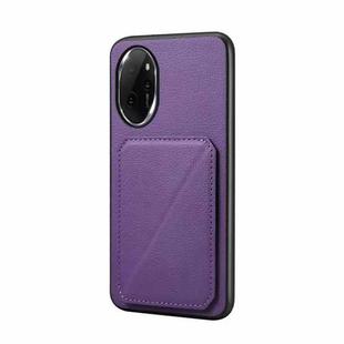 For Honor 100 Pro D04 Calf Texture Dual Card Slot Holder Phone Case(Purple)