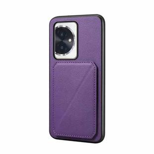 For Honor 100 D04 Calf Texture Dual Card Slot Holder Phone Case(Purple)