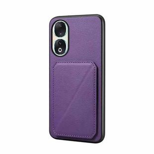 For Honor 90 D04 Calf Texture Dual Card Slot Holder Phone Case(Purple)