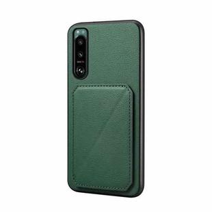 For Sony Xperia 5 III D04 Calf Texture Dual Card Slot Holder Phone Case(Green)