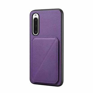 For Sony Xperia 10 V D04 Calf Texture Dual Card Slot Holder Phone Case(Purple)