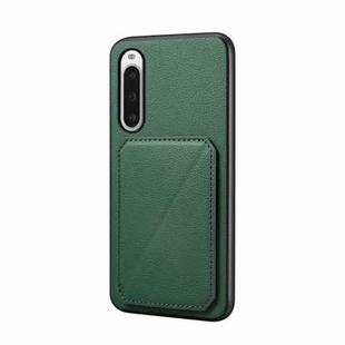 For Sony Xperia 10 V D04 Calf Texture Dual Card Slot Holder Phone Case(Green)