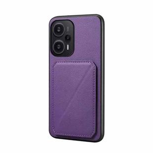 For Xiaomi Redmi Note 12 Turbo / Poco F5 D04 Calf Texture Dual Card Slot Holder Phone Case(Purple)