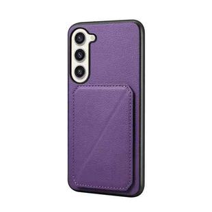 For Samsung Galaxy S23+ 5G D04 Calf Texture Dual Card Slot Holder Phone Case(Purple)