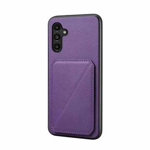 For Samsung Galaxy A15 D04 Calf Texture Dual Card Slot Holder Phone Case(Purple)