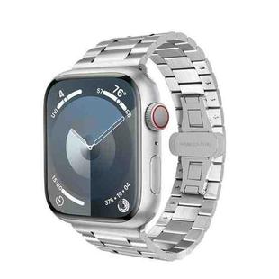 For Apple Watch SE 2023 44mm Three-bead Butterfly Buckle Metal Watch Band(Silver)