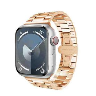 For Apple Watch SE 2022 40mm Three-bead Butterfly Buckle Metal Watch Band(Rose Gold)