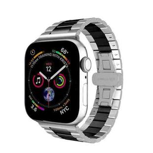 For Apple Watch Series 3 42mm Three-bead Butterfly Buckle Metal Watch Band(Silver Black)