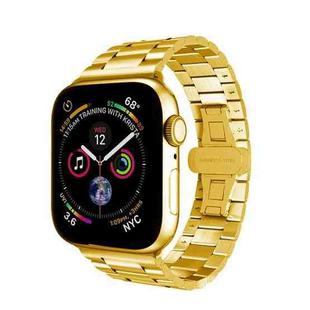 For Apple Watch 42mm Three-bead Butterfly Buckle Metal Watch Band(Gold)