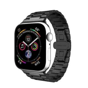 For Apple Watch 38mm Three-bead Butterfly Buckle Metal Watch Band(Black)