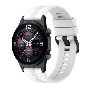 For Honor Watch GS 4 Striped Stainless Steel Buckle Silicone Watch Band(White)