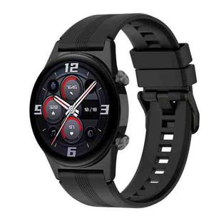 For Honor Watch GS 4 Striped Stainless Steel Buckle Silicone Watch Band(Black)