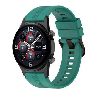 For Honor Watch GS 4 Striped Stainless Steel Buckle Silicone Watch Band(Pine Green)