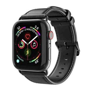 For Apple Watch SE 44mm DUX DUCIS Business Genuine Leather Watch Strap(Black)