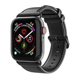 For Apple Watch Series 6 44mm DUX DUCIS Business Genuine Leather Watch Strap(Black)