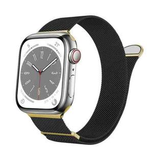 For Apple Watch Series 8 45mm Two Color Milanese Loop Magnetic Watch Band(Black Gold)