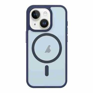 For iPhone 14 Metal Button Skin Feel Matte MagSafe Shockproof Phone Case(Dark Blue)