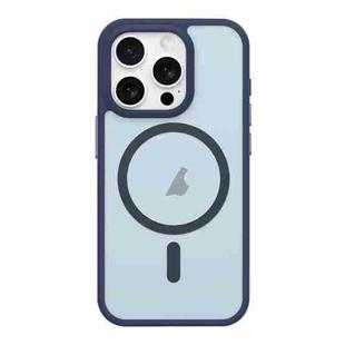 For iPhone 14 Pro Max Metal Button Skin Feel Matte MagSafe Shockproof Phone Case(Dark Blue)