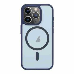 For iPhone 11 Pro Max Metal Button Skin Feel Matte MagSafe Shockproof Phone Case(Dark Blue)