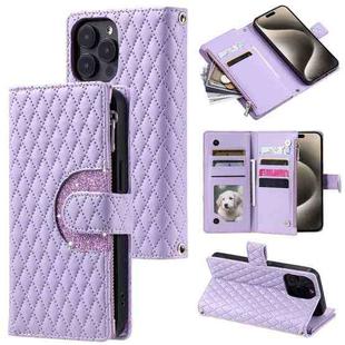 For iPhone 14 Pro Glitter Lattice Zipper Wallet Leather Phone Case(Purple)