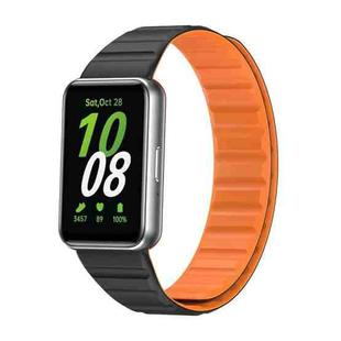 For Samsung Galaxy Fit 3 Two Color Magnetic Silicone Watch Band(Black Orange)