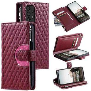 For Samsung Galaxy A53 5G Glitter Lattice Zipper Wallet Leather Phone Case(Wine Red)