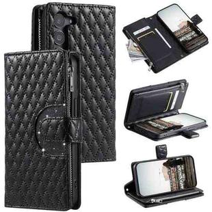 For Samsung Galaxy S23 5G Glitter Lattice Zipper Wallet Leather Phone Case(Black)