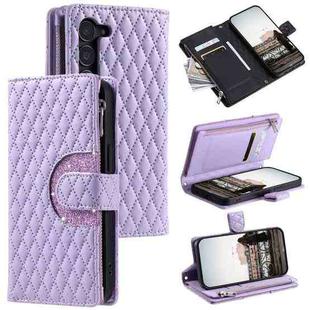 For Samsung Galaxy S23 5G Glitter Lattice Zipper Wallet Leather Phone Case(Purple)