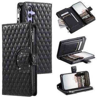 For Samsung Galaxy S24+ 5G Glitter Lattice Zipper Wallet Leather Phone Case(Black)