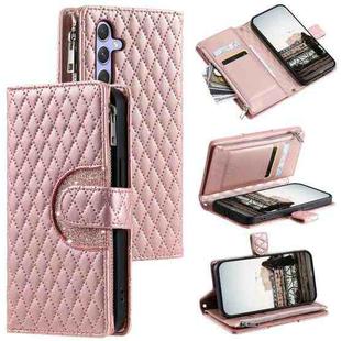 For Samsung Galaxy S24+ 5G Glitter Lattice Zipper Wallet Leather Phone Case(Rose Gold)