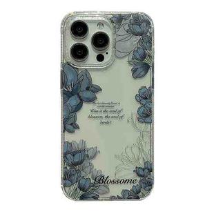 For iPhone 15 Pro Crystal Ice Cooling Shockproof TPU Phone Case(Dark Blue Flower)