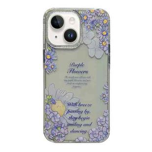 For iPhone 13 Crystal Ice Cooling Shockproof TPU Phone Case(Purple Flower)
