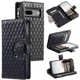 For Google Pixel 7a Glitter Lattice Zipper Wallet Leather Phone Case(Black)