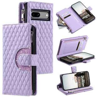 For Google Pixel 7a Glitter Lattice Zipper Wallet Leather Phone Case(Purple)