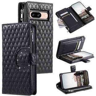 For Google Pixel 8 Glitter Lattice Zipper Wallet Leather Phone Case(Black)