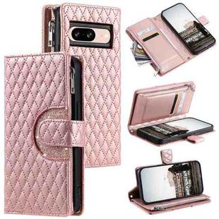 For Google Pixel 8 Glitter Lattice Zipper Wallet Leather Phone Case(Rose Gold)