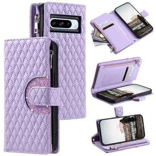 For Google Pixel 8 Pro Glitter Lattice Zipper Wallet Leather Phone Case(Purple)